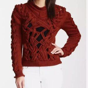 NICOLE MILLER GREEN ATELIER CUT WOOL SWEATER